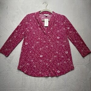 Charter Club Floral Vneck 3/4 Sleeve Blouse Womens Petite Small Pink NEW